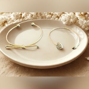 Gold-Tone Bow & Heart Bangle Bracelet Set